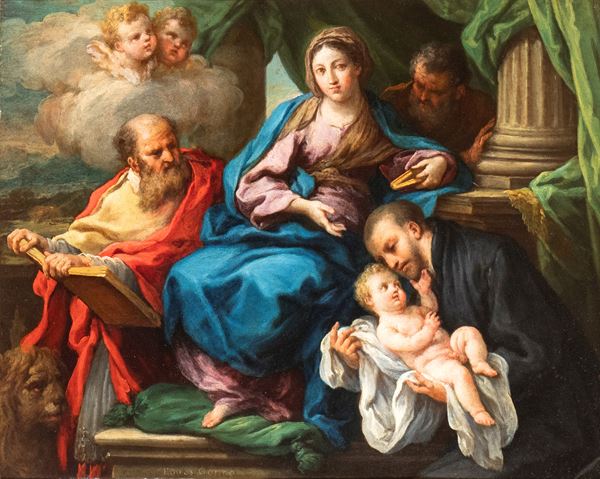 Holy family with Saint Antonio from Padua and Saint Marc the Evangelist