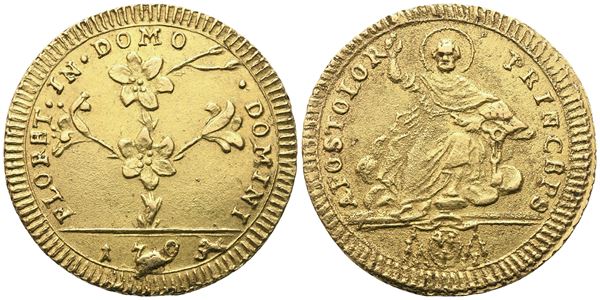 STATO PONTIFICIO. Roma. Pio VI (1775-1799), Doppia 1793; Au (5,5 g; 22,5 mm)