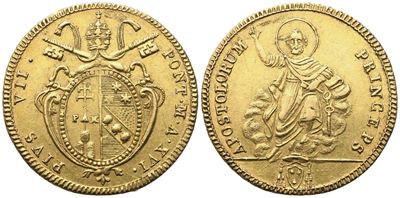 Pio VII, Stato Pontificio. Roma, Doppia 1815-1816 (Anno XVI), oro