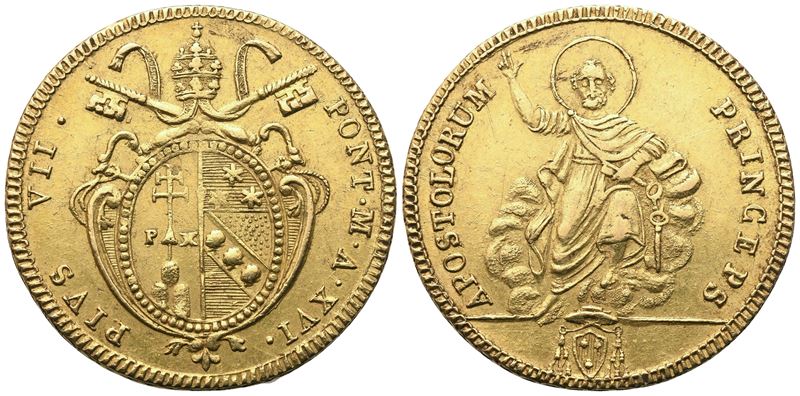 Pio VII, Stato Pontificio. Roma, Doppia 1815-1816 (Anno XVI), oro