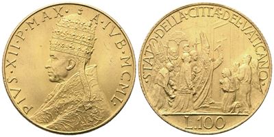 Pio XII (1939-1958), 100 Lire 1950 – Anno Santo Vaticano (oro)