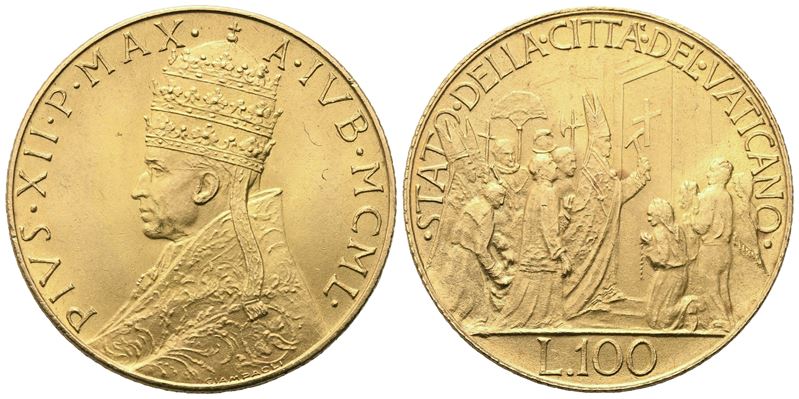Pio XII (1939-1958), 100 Lire 1950 – Anno Santo Vaticano (oro)