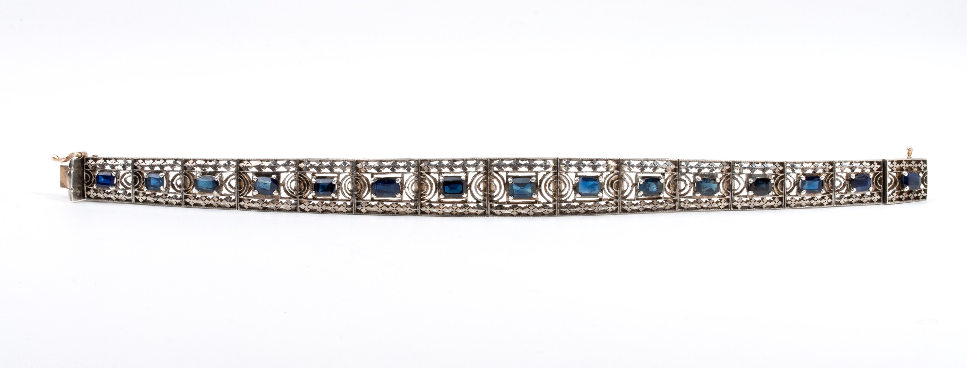 Bracciale in oro e argento con zaffiri rettangolari, fine XIX secolo