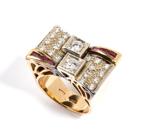 Diamond rubies gold ring