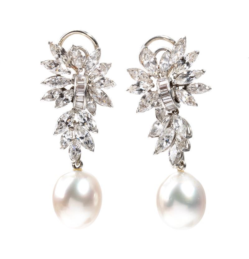 Orecchini in platino con perle e diamanti
