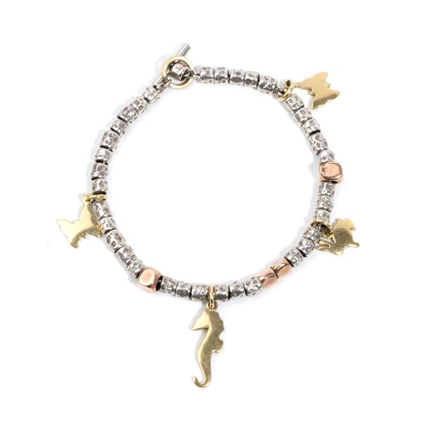 DODO - Bracciale con pepite in argento ed oro rosa, pendenti in oro
