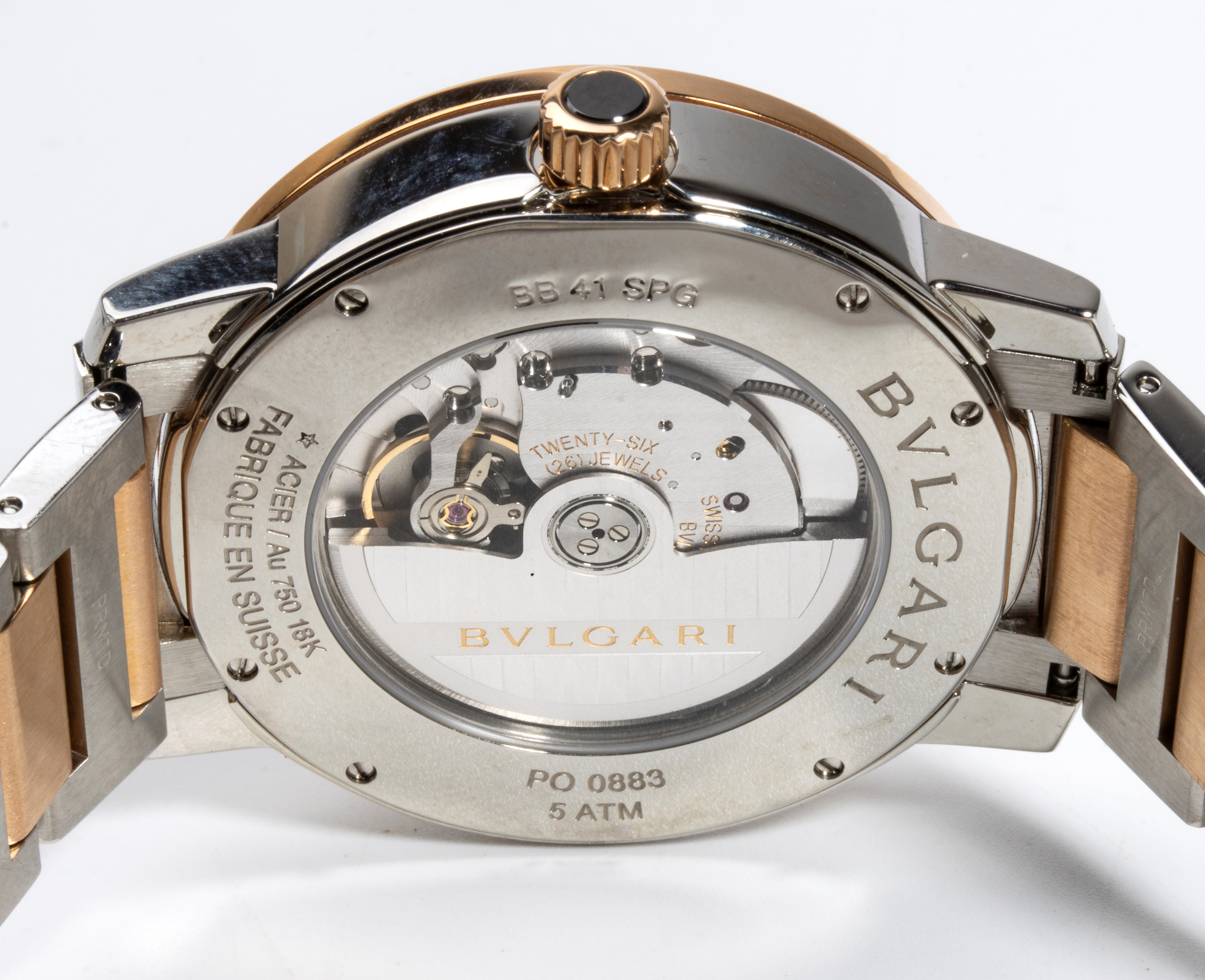 Bulgari - Orologio da polso in acciaio e oro 18k con movimento automatico a vista