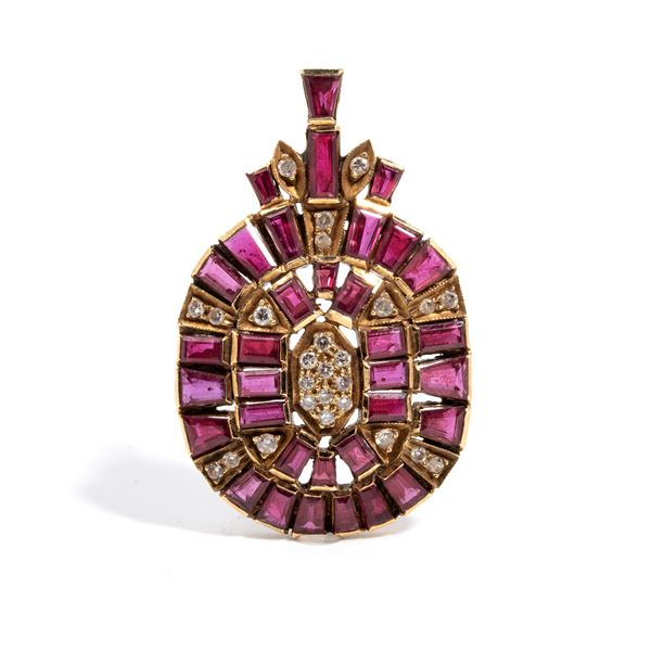 Gold diamond ruby pendant