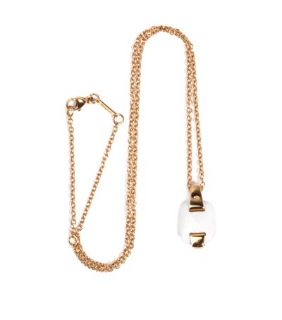 Collana con pendente, oro giallo 18k e ceramica bianca