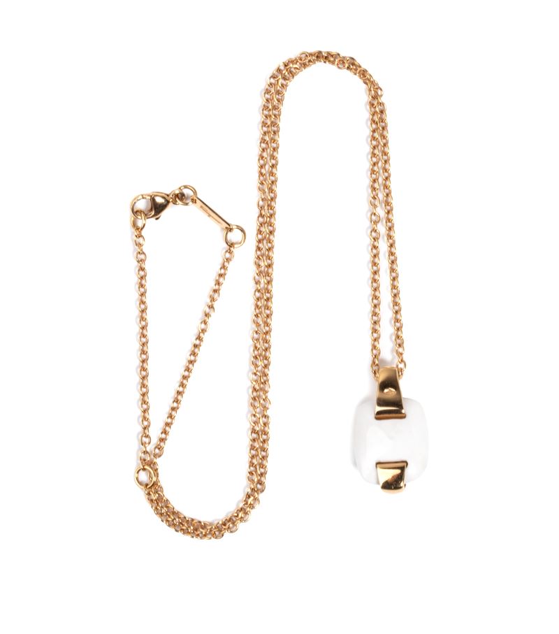 Collana con pendente, oro giallo 18k e ceramica bianca