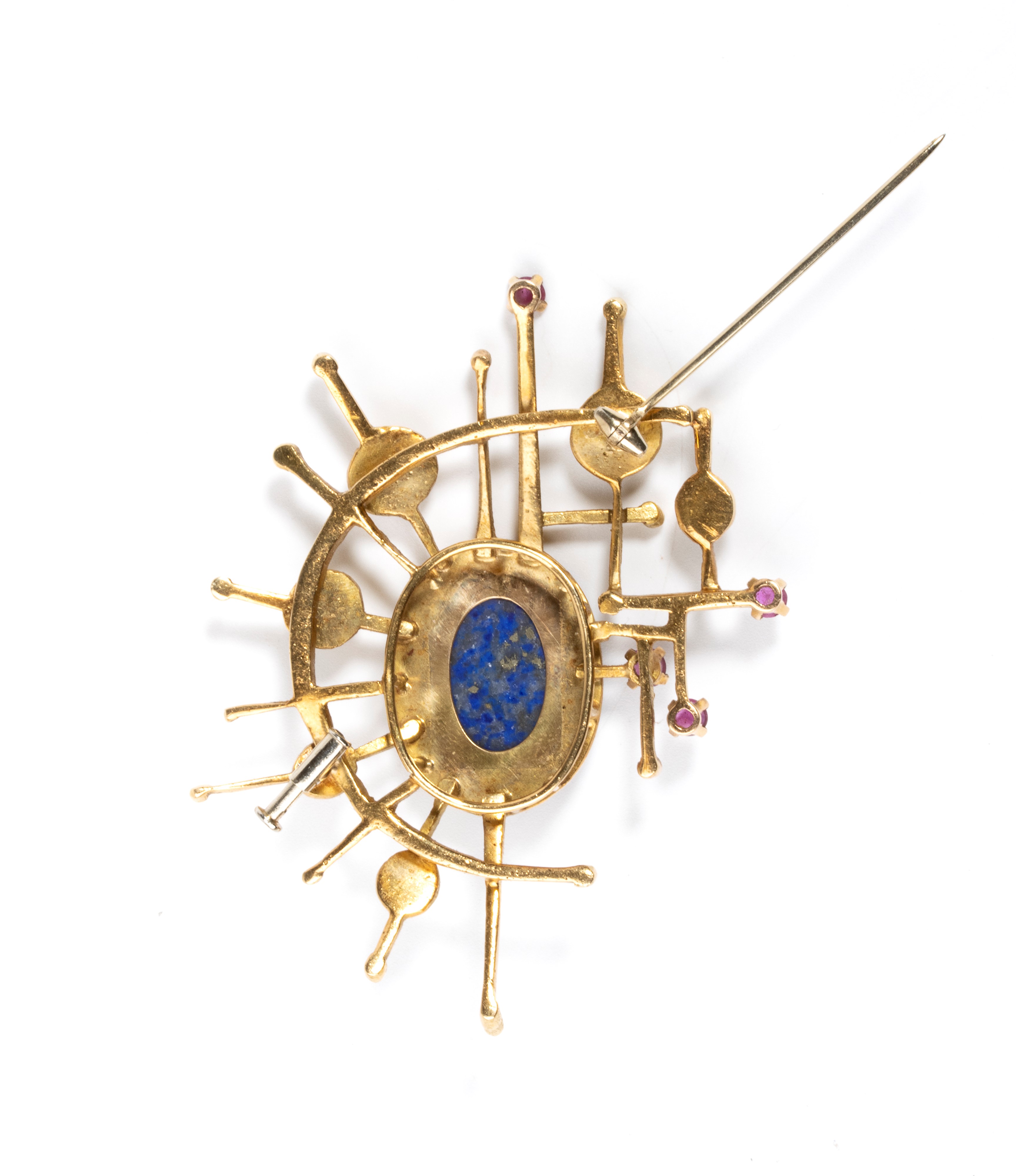 Spilla in oro con lapislazzuli e rubini