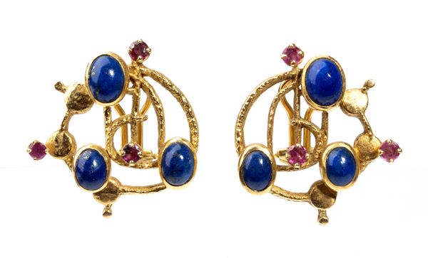 ALBERTO ZUCCHETTA - Orecchini in oro con lapislazzuli e rubini
