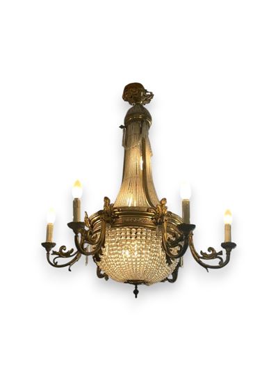 Lampadario a Mongolfiera in Bronzo a Sei Luci