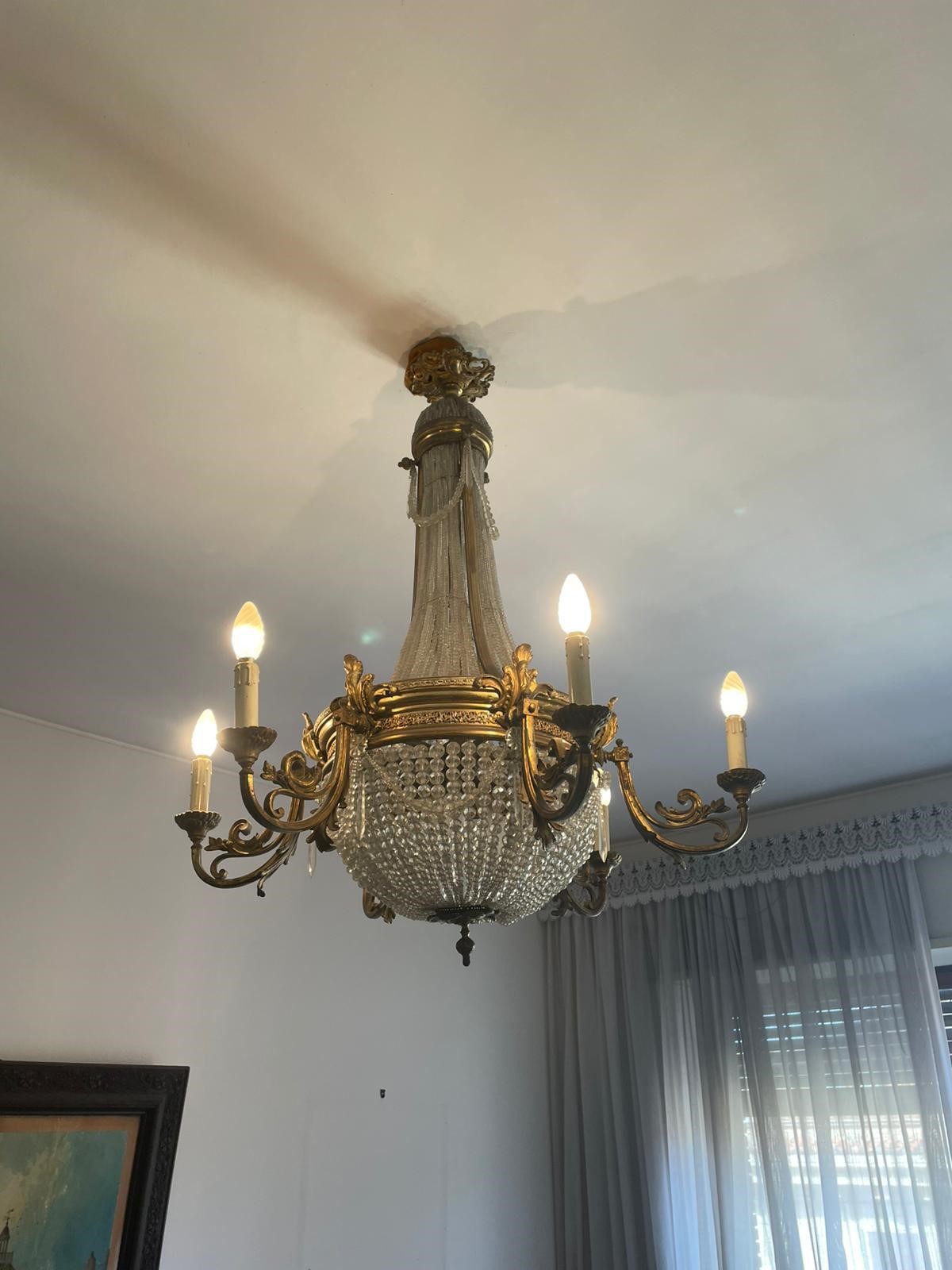 Lampadario a Mongolfiera in Bronzo a Sei Luci