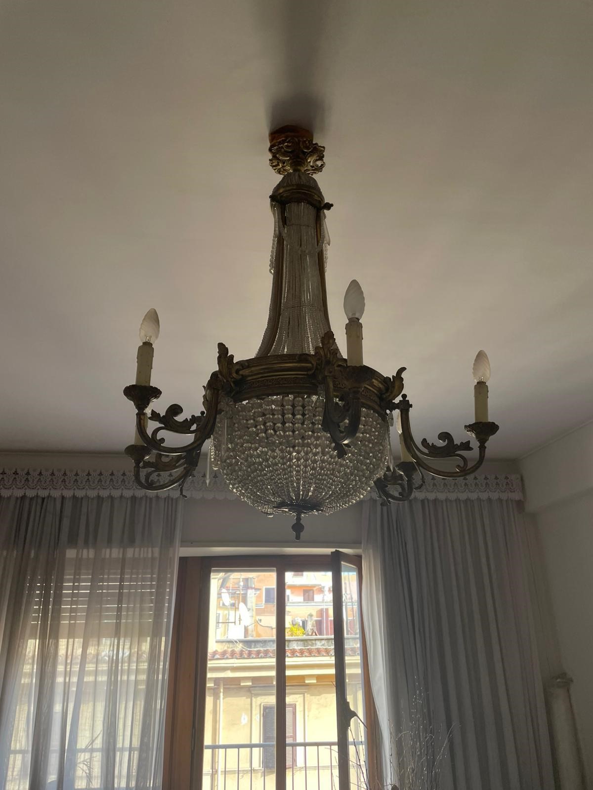 Lampadario a Mongolfiera in Bronzo a Sei Luci