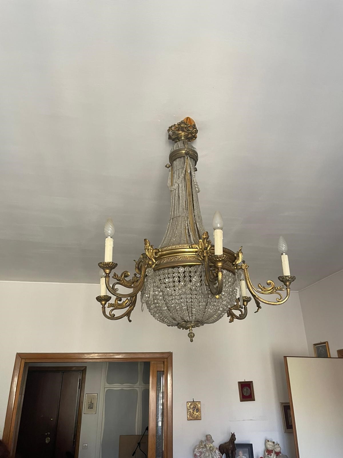 Lampadario a Mongolfiera in Bronzo a Sei Luci