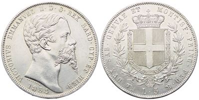 Vittorio Emanuele II, 5 Lire Genova (Regno di Sardegna), 1854