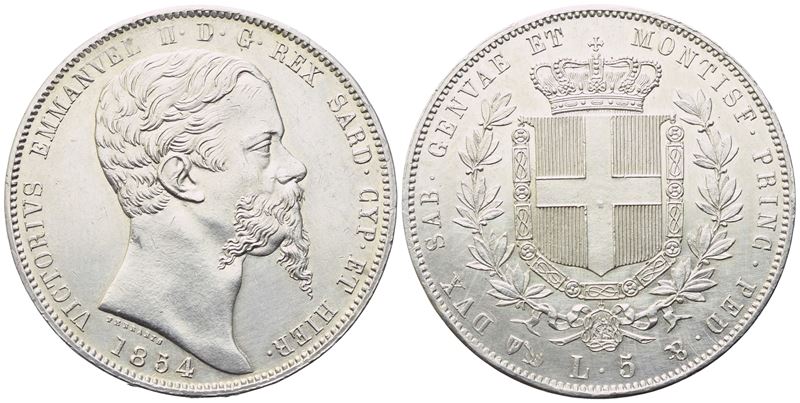 Vittorio Emanuele II, 5 Lire Genova (Regno di Sardegna), 1854
