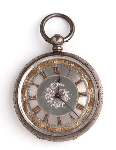 Orologio da tasca in argento, cassa incisa e movimento a cilindro (circa 1870-1880)