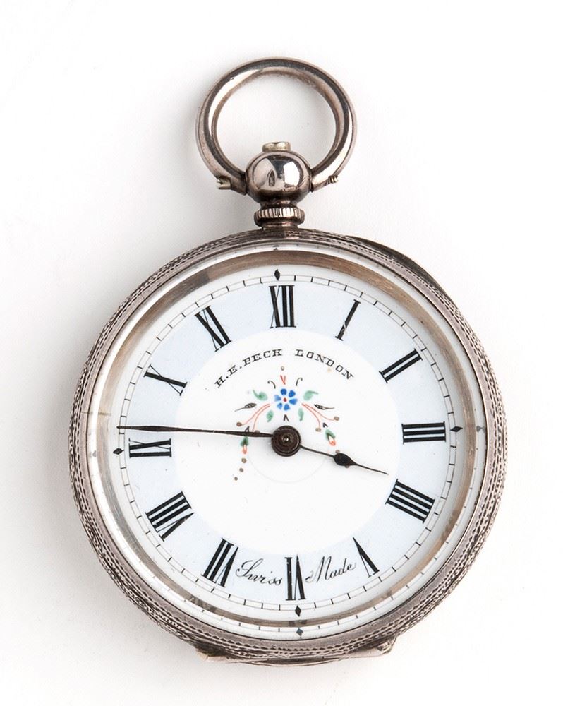 H. E. Peck London - Orologio da tasca svizzero, cassa in argento 935/1000 e movimento a cilindro ...