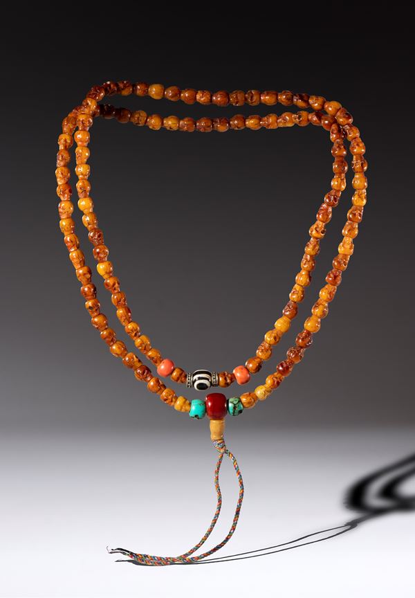Shitala mala composed of 116 beads of bone, turquoise, coral and silver. India, 19th century.