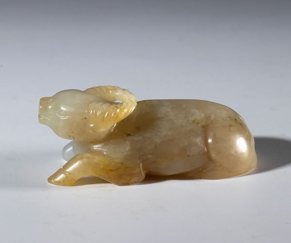 A small Hotan jade sculpture depicting a water buffalo. China, Qing Dynasty (1644–1912), 19th century.