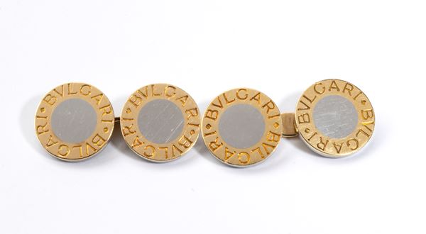 BULGARI - Collezione Bulgari-Bulgari: coppia di gemelli in oro e acciaio