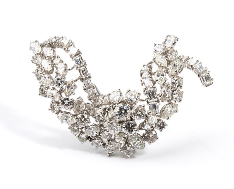 Spilla a nastro floreale in oro e diamanti