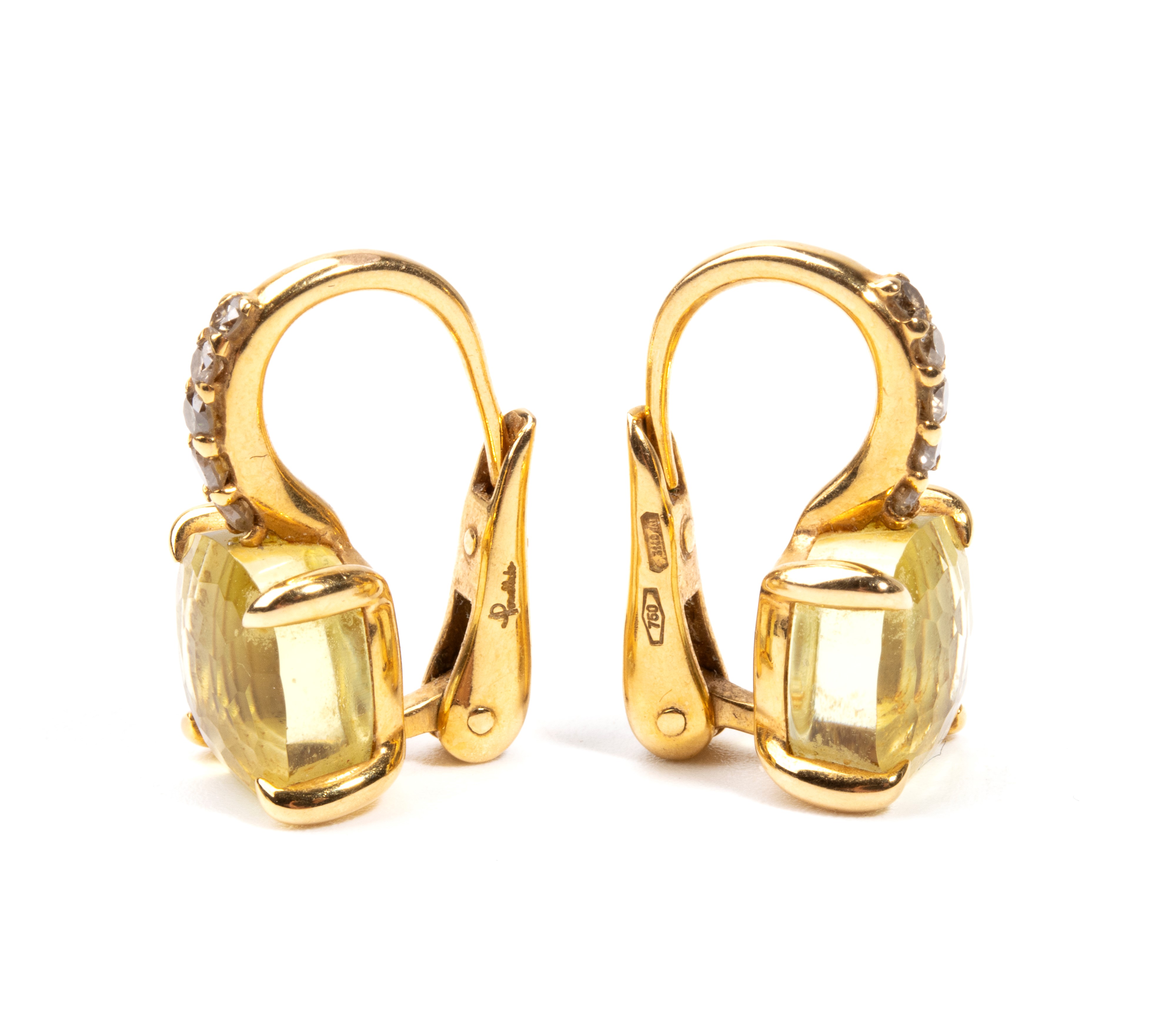 Collezione "Nudo": paio di orecchini in oro con quarzo citrino