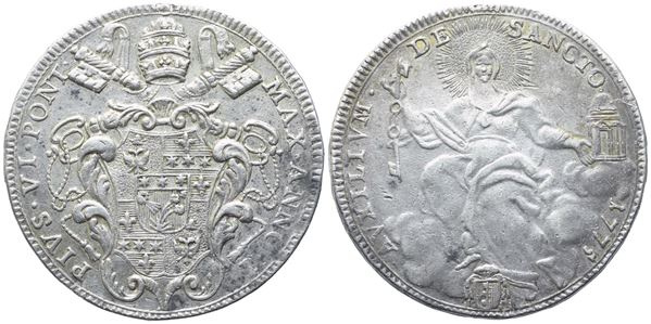 STATO PONTIFICIO. Roma. Pio VI (1775-1799), Mezzo Scudo 1775 – Anno I; Ag (13,03 g; 33,6 mm)