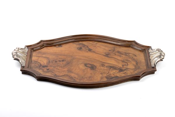 Vassoio italiano in legno e argento