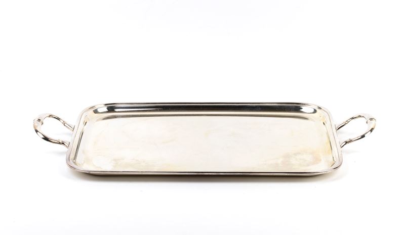 Vassoio italiano rettangolare in argento 800/1000, con punzoni "* 800 - 509 FI"