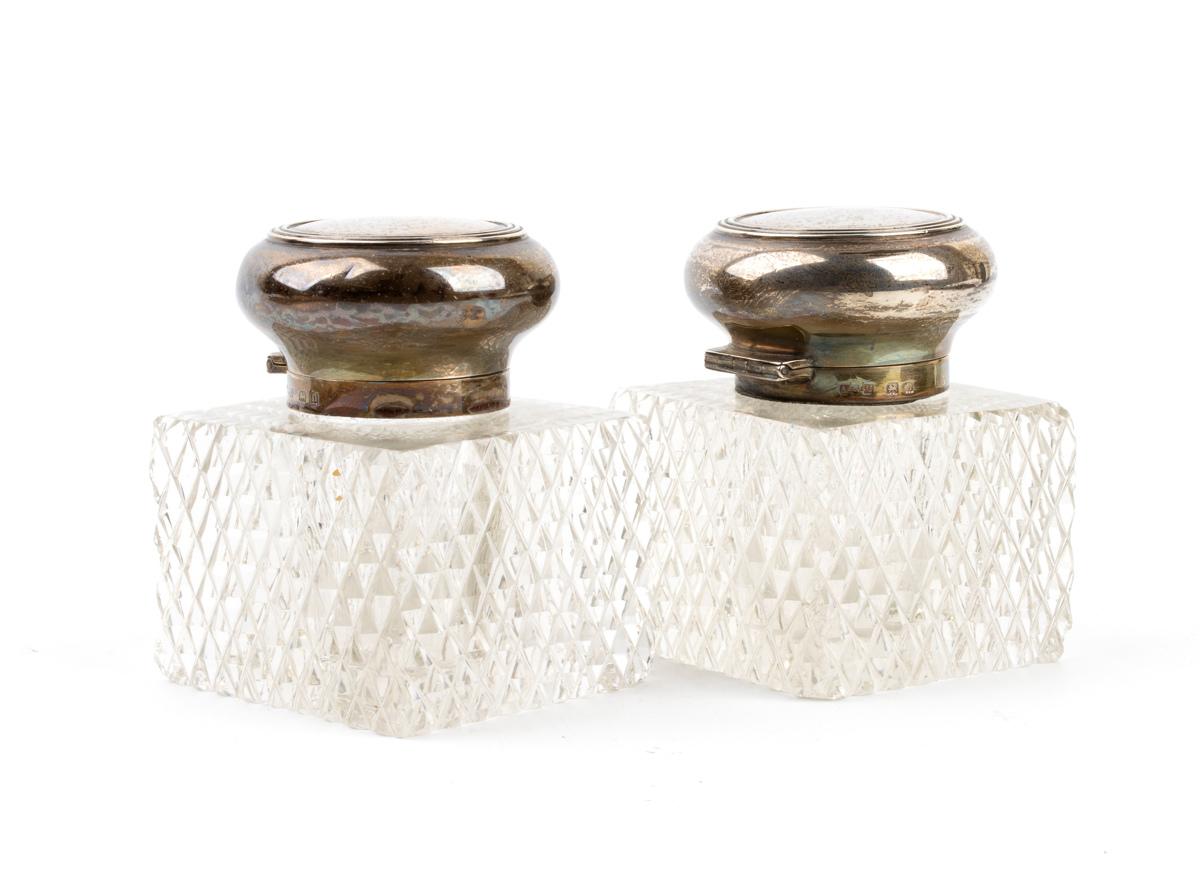 Asprey & Co Ltd - Calamaio edoardiano inglese in argento con flaconi in vetro molato