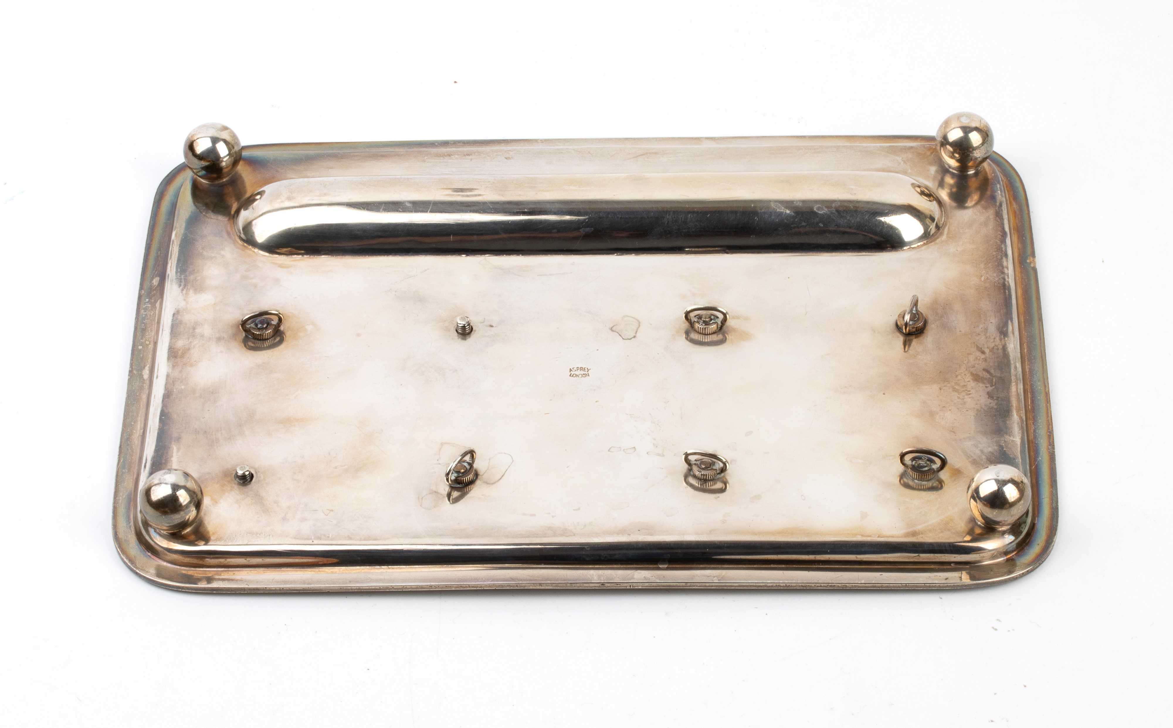 Asprey & Co Ltd - Calamaio edoardiano inglese in argento con flaconi in vetro molato
