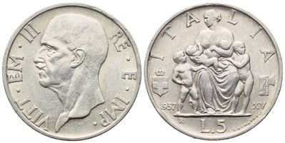 Vittorio Emanuele III, 5 Lire “Impero” (1937), argento 22,6 mm