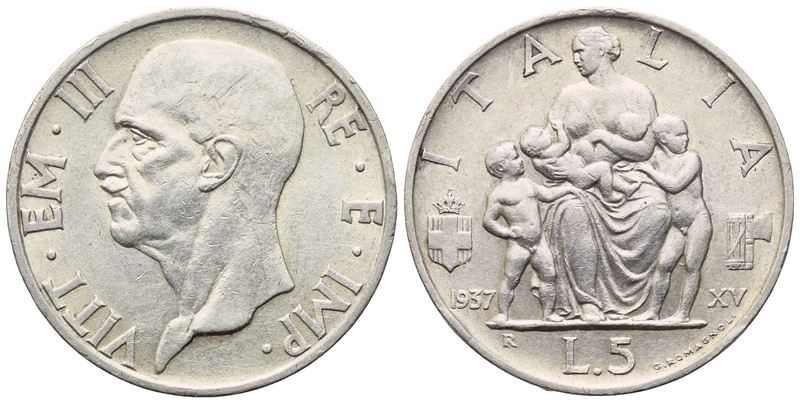 Vittorio Emanuele III, 5 Lire “Impero” (1937), argento 22,6 mm