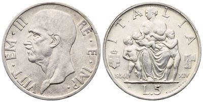 REGNO D’ITALIA, Vittorio Emanuele III: 5 Lire “Impero”, 1936 (argento)