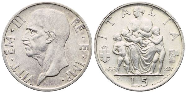 REGNO D'ITALIA. Vittorio Emanuele III (1900-1943). 5 Lire "Impero" 1936; Ag (5 g; 22,7 mm)