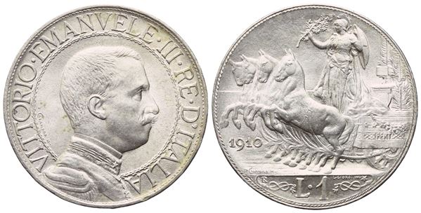 REGNO D'ITALIA. Vittorio Emanuele III (1900-1943). 1 Lira "Quadriga veloce" 1910; Ag (5 g; 22,6 mm)