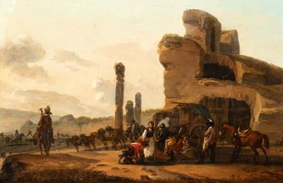Paesaggio con cavalleria in sosta nei pressi di rovine