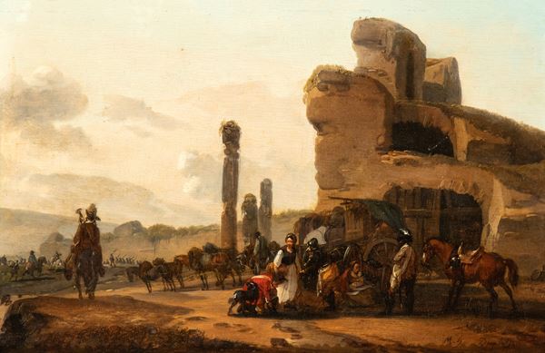 Landscape with cavalry at rest near ruins