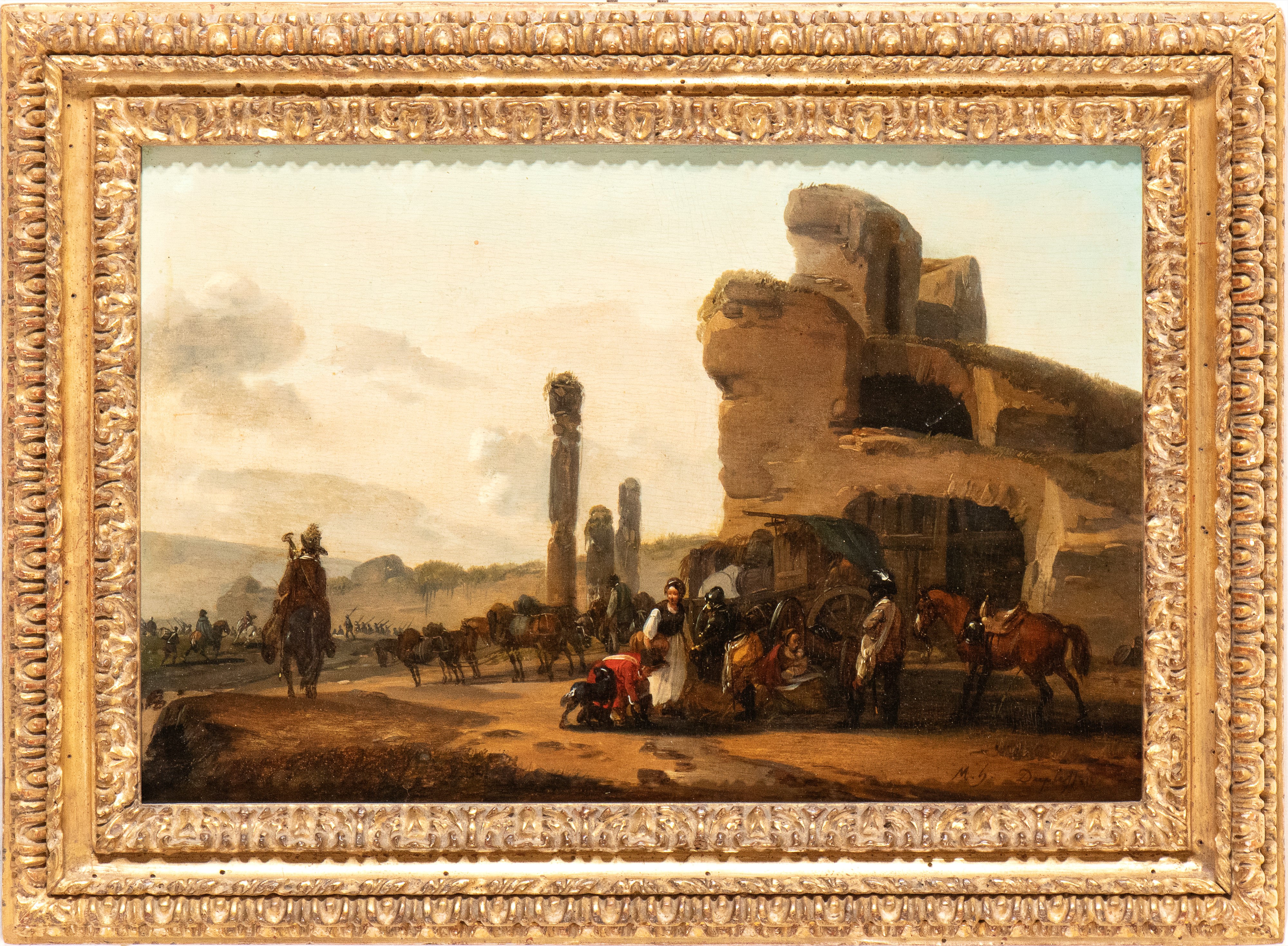 Claude Michel Hamon Duplessis - Paesaggio con cavalleria in sosta nei pressi di rovine