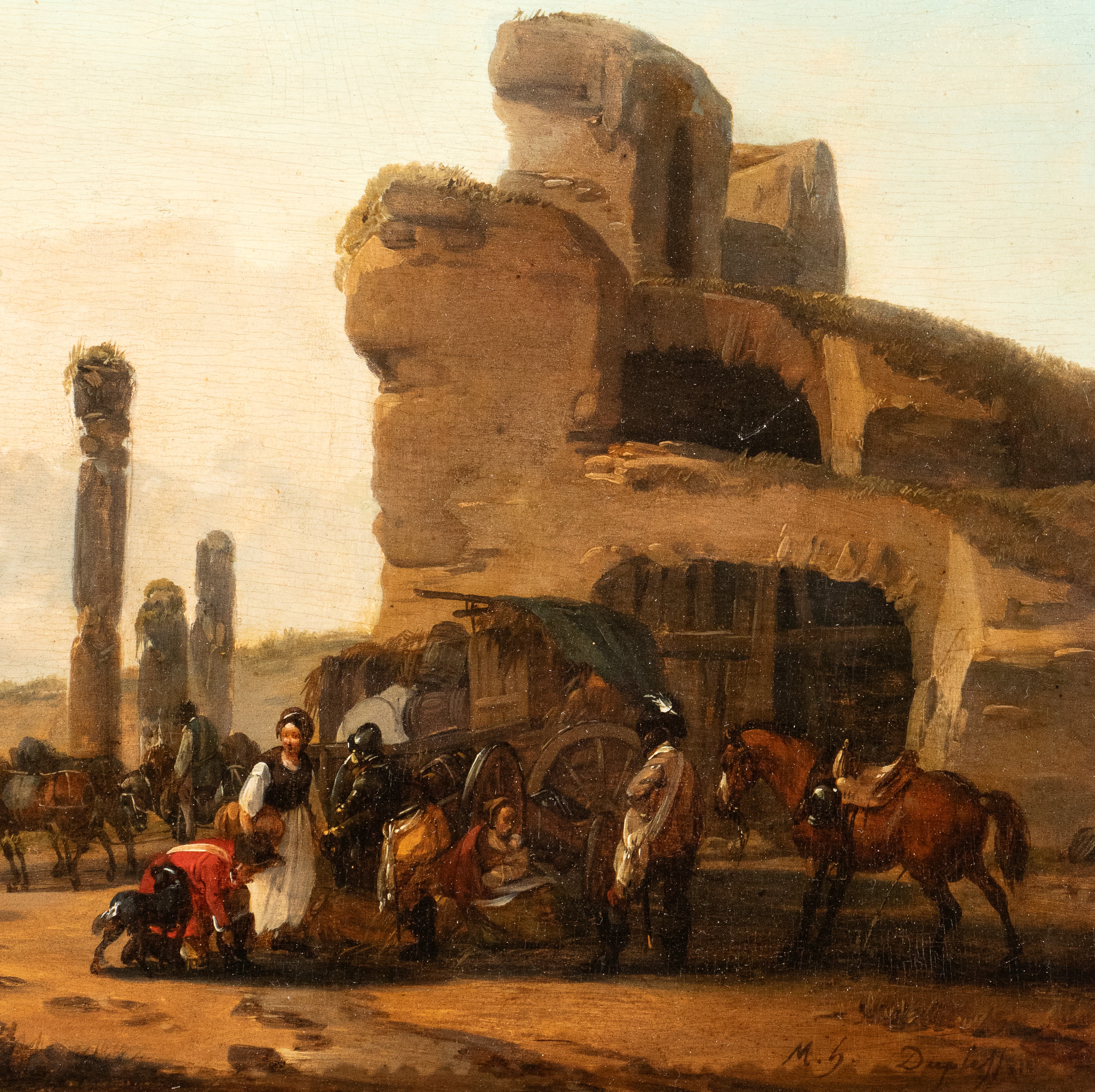 Claude Michel Hamon Duplessis - Paesaggio con cavalleria in sosta nei pressi di rovine