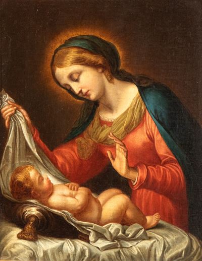 Madonna con il Bambino dormiente, olio su tela