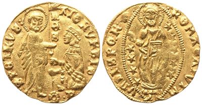 ROMA. Senato Romano (1350–1439), Ducato; rovescio con S. Pietro e senatore, oro (Au) 3,53 g