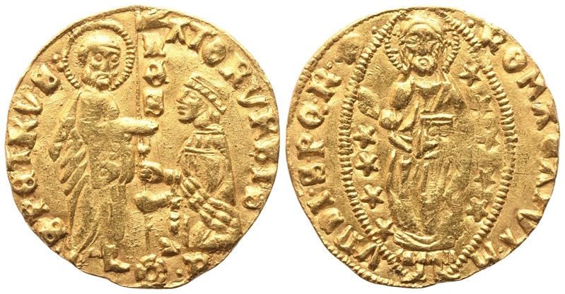 ROMA. Senato Romano (1350–1439), Ducato; rovescio con S. Pietro e senatore, oro (Au) 3,53 g