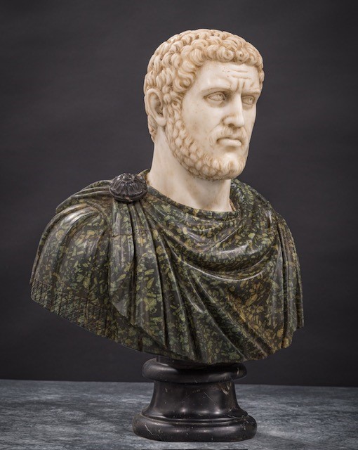 Busto dell’imperatore Caracalla, scultura in marmo (porfido verde, bianco di Carrara e nero del B...