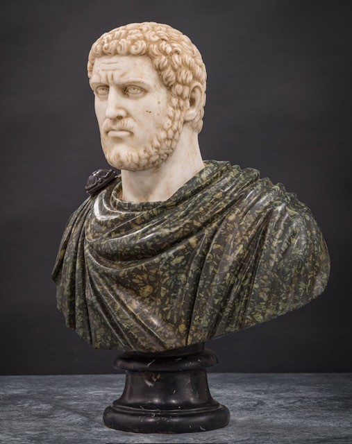 Busto dell’imperatore Caracalla, scultura in marmo (porfido verde, bianco di Carrara e nero del B...