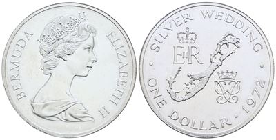 Bermuda. Elisabetta II (1952-2022). Dollaro - 1972 - Nozze D'argento. Ag 28,28gr; Km 22. Fdc