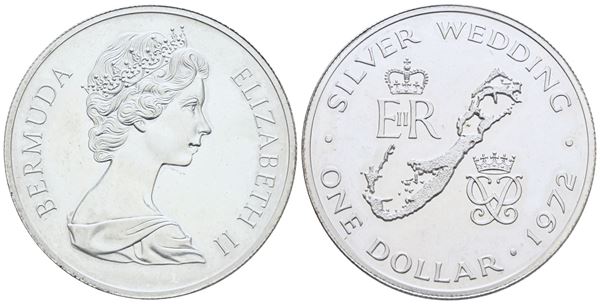 BERMUDA. Elisabetta II (1952-2022). Dollaro - 1972 - Nozze d'argento. Ag 28,28gr; KM 22. FDC